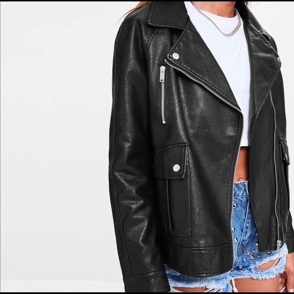 Missguided Jackets & Blazers - Missguided Black Oversized Leather Biker Jacket